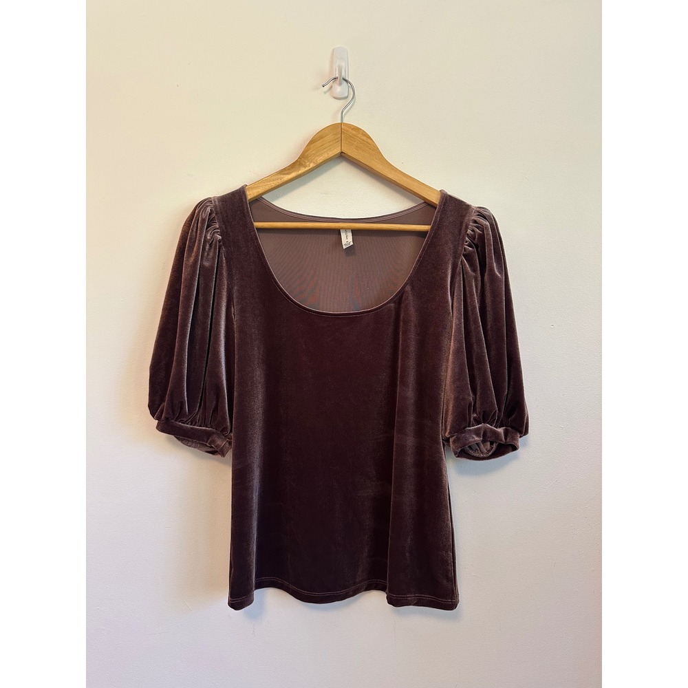 Gentle Fawn Brown Velvet Puff Sleeve Scoop Neck Top | Size Medium